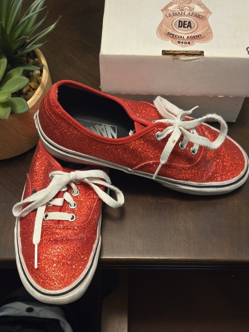 Vans Red Glitter Lace-Up Sneakers